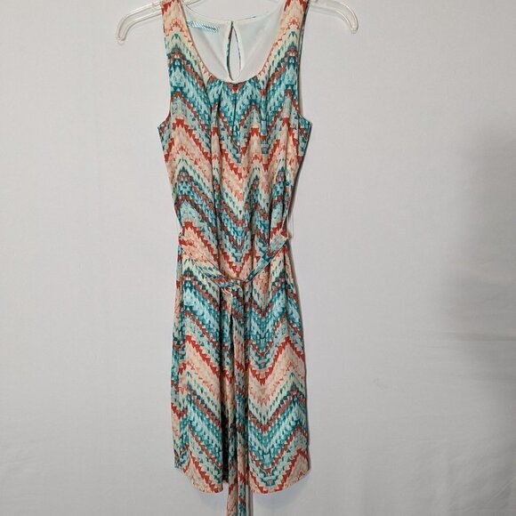 WOMEN'S "Maurices" Teal/Orange Tank Sundress w Tie; Pleated Neck; Size XS - Picture 2 of 6
